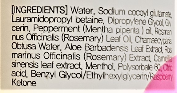 A picture of the ingredients in the waterless dog wash, with the first ingredient being water—an English copywriting fail